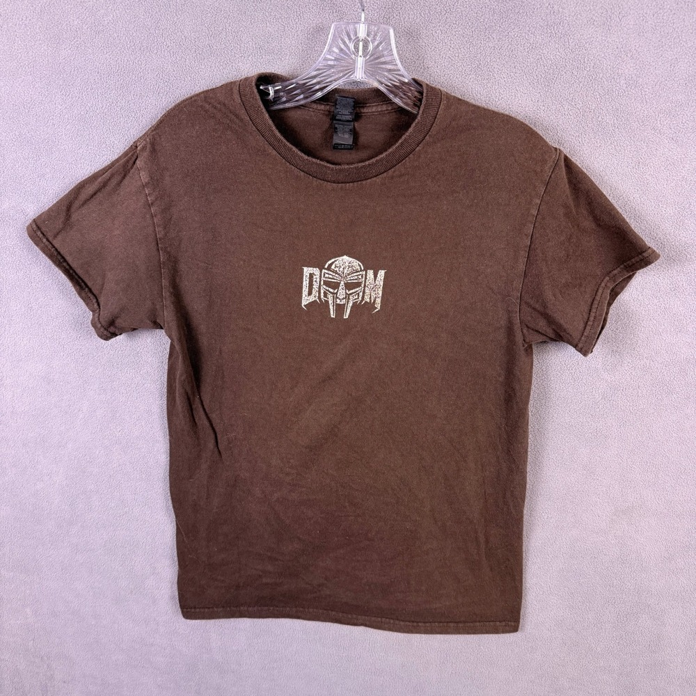 Y2K MF DOOM Graphic T-Shirt Mens Small Brown Hip Hop Rap Tee Skate